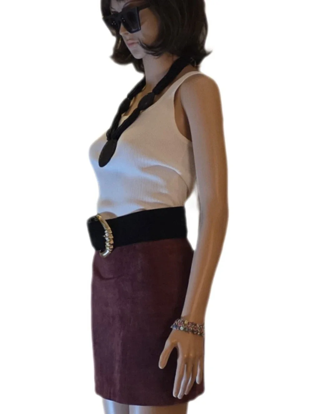 Vtg Kandell Marcus Black Suede Wide Waist Belt Gold Crescent Buckle 1980s USA